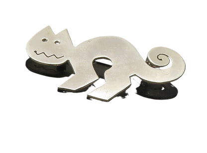 ANDES 925 Sterling Silver  Vintage Shiny Spiral Tailed Cat Brooch Pin  BP3415