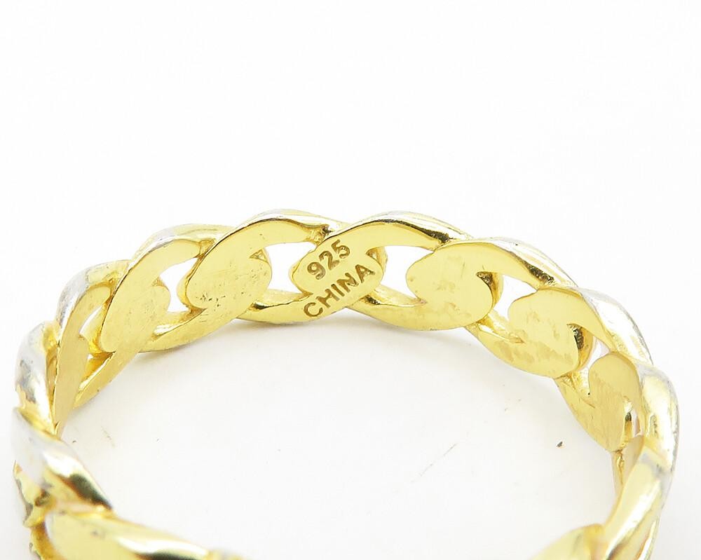 925 Sterling Silver  Blue Topaz Gold Plated Chain Link Band Ring Sz 8  RG19211