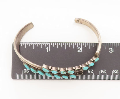 925 Sterling Silver Vintage Turquoise Leaf Swirly Carved Cuff Bracelet BT10038