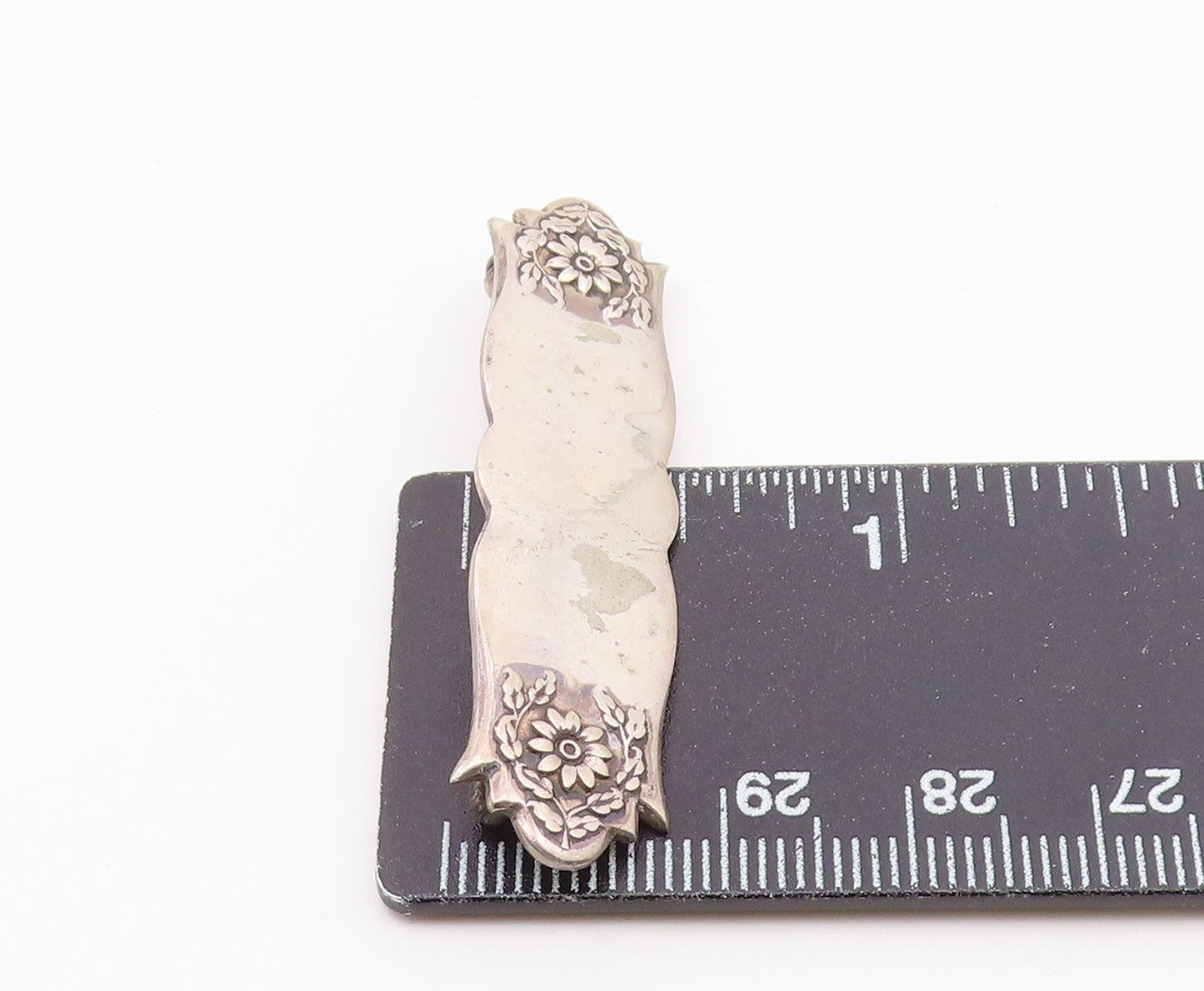 S. KIRK & SON 925 Silver  Vintage Floral End Detail Shiny Brooch Pin  BP9199