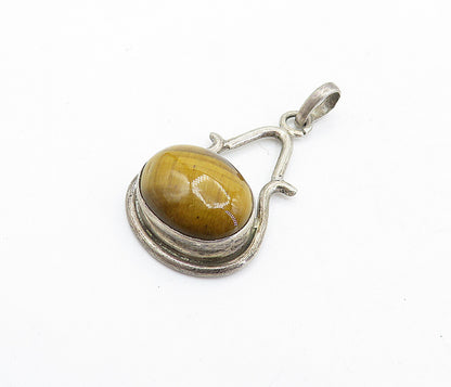 925 Sterling Silver Vintage Cabochon Cut Tiger's Eye Oval Pendant PT4600