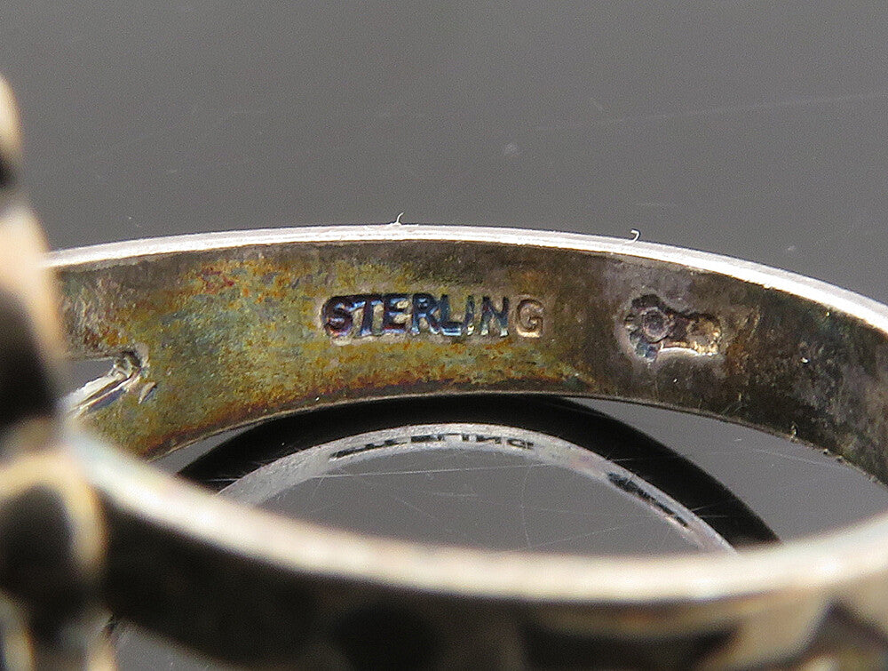 925 Silver Vintage Turquoise Floral Etched Ring Sz 5.5 RG24294