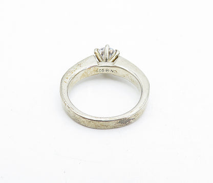 925 Sterling Silver  Vintage Cubic Zirconia Solitaire Accent Ring Sz 7  RG5181