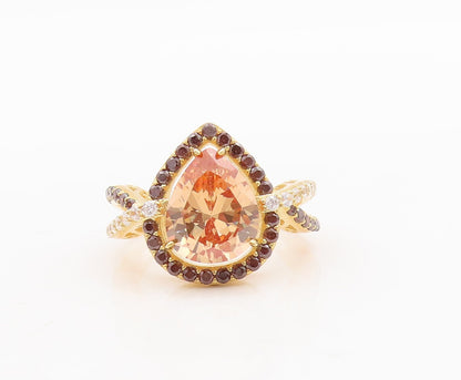 925 Sterling Silver Vintage Ring Gold Plated Designer Gemstones  Sz 7  RG29476