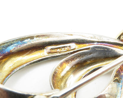925 Sterling Silver  Vintage Shiny Two Tone Bow Tied Ribbon Brooch Pin  BP7004
