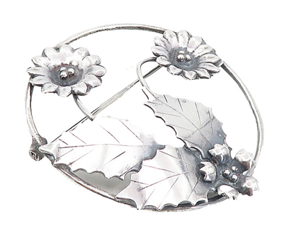 925 Sterling Silver  Vintage Shiny Oxidized Sun Flowers Brooch Pin  BP3072