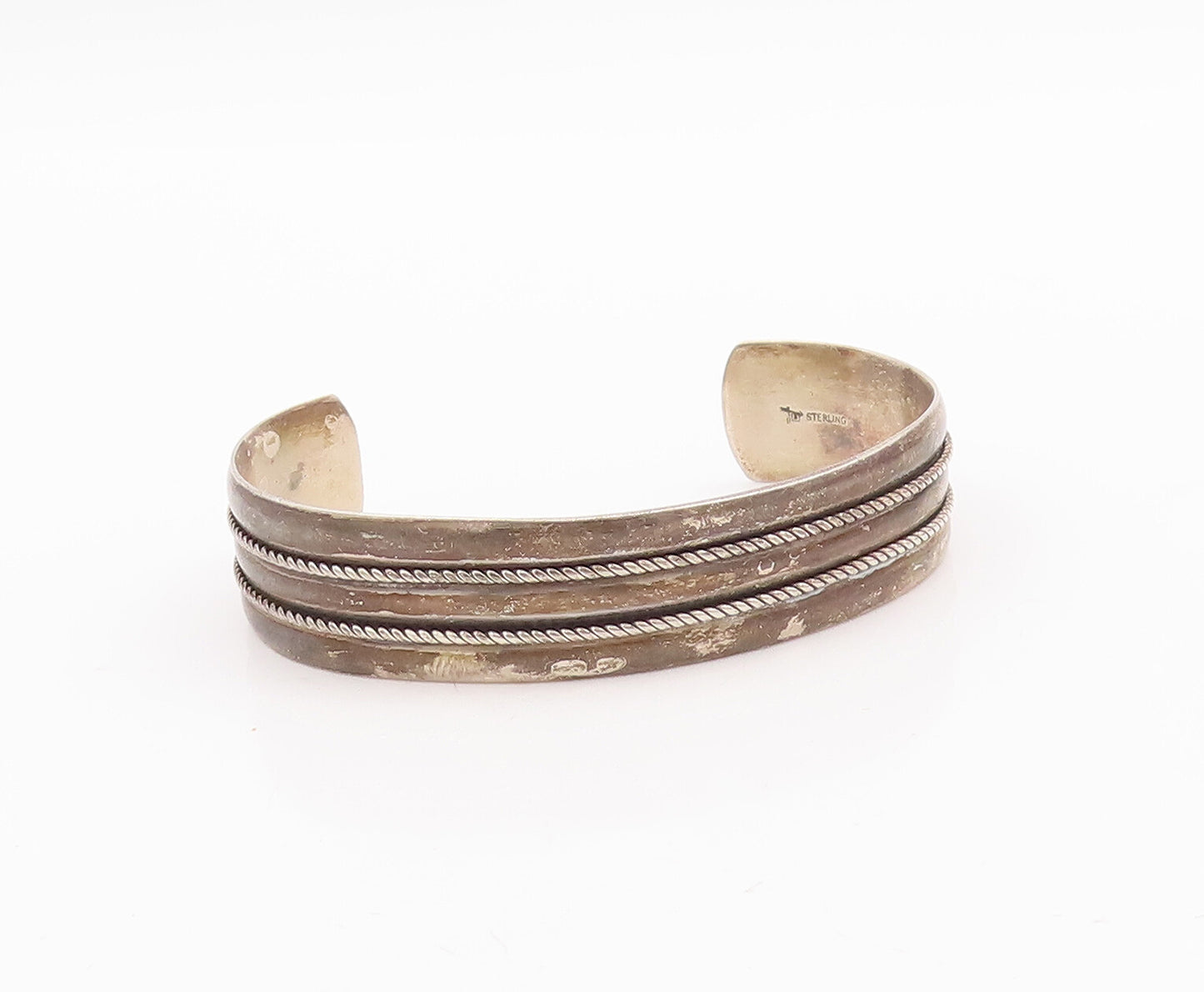 925 Sterling Silver Vintage Bracelet POST BELL Southwestern Twisted Rope BT10511