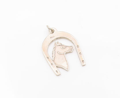 925 Sterling Silver  Vintage Shiny Horse's Head & Shoe Motif Pendant  PT13949