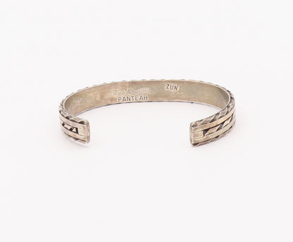 925 Sterling Silver Vintage Bracelet NAVAJO ZUNI Cylinder Shape Gemstone BT10387