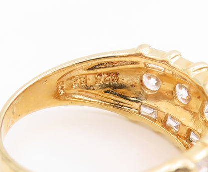 925 Sterling Silver Vintage Ring Gold Plated Topaz Statement Band  Sz 8  RG35990