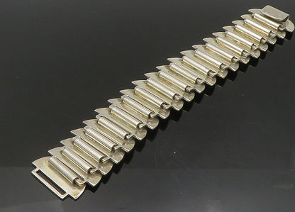 MEXICO 925 Sterling Silver Vintage Heavy Shiny Modernist Chain Bracelet BT9043