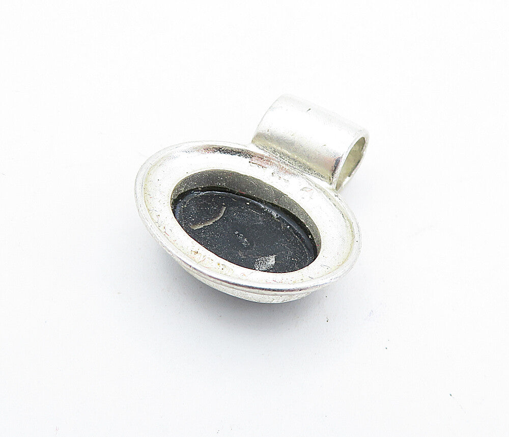 925 Sterling Silver  Vintage Cabochon Cut Black Onyx Slide Pendant  PT4142