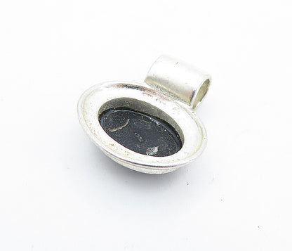 925 Sterling Silver  Vintage Cabochon Cut Black Onyx Slide Pendant  PT4142