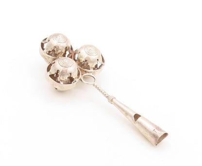 925 Sterling Silver Vintage Toy Solid Carved Rattling Baby Rattle  TR3813