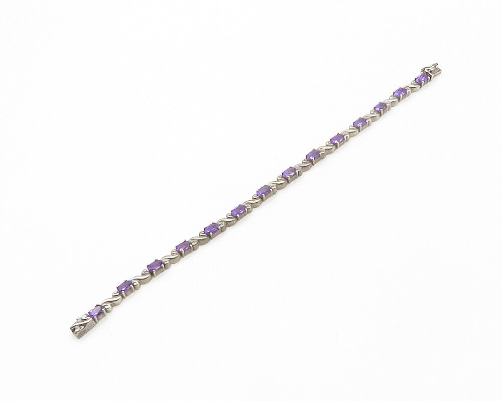 925 Sterling Silver  Vintage Amethyst & Dark Tone Swirl Chain Bracelet  BT6725