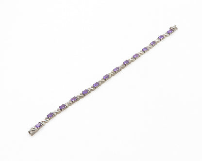 925 Sterling Silver  Vintage Amethyst & Dark Tone Swirl Chain Bracelet  BT6725
