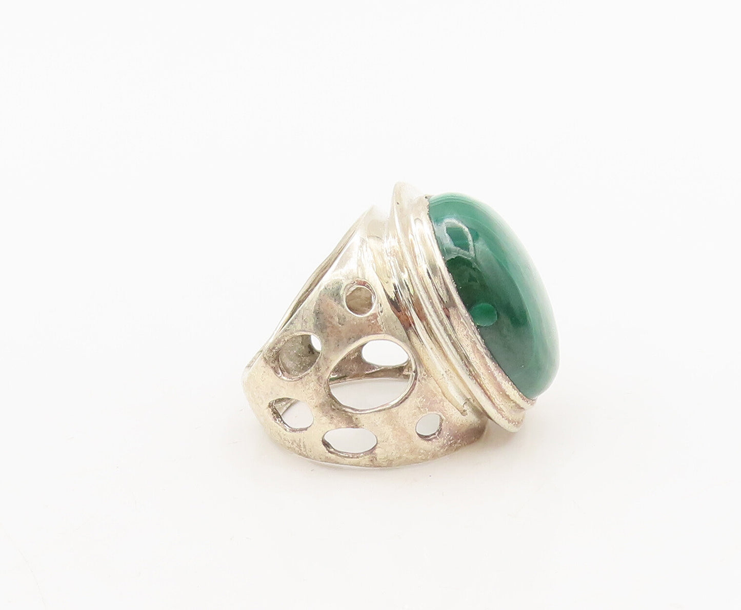 925 Sterling Silver  Vintage Brutalist Band Malachite Solid Ring Sz 6  RG27406