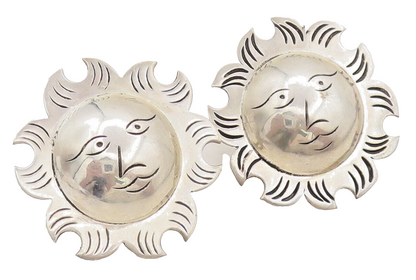 925 Sterling Silver  Vintage Dome Sun Cutout etched Face Earrings  EG12558
