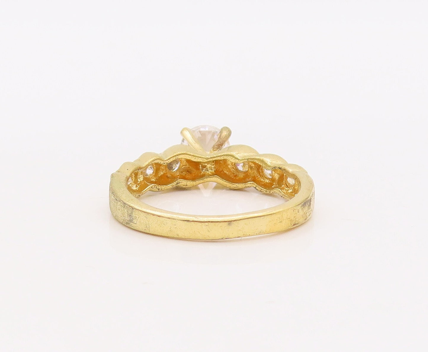 925 Sterling Silver Vintage Ring Gold Plated Carved Round CZ Inlay Sz 7  RG29925