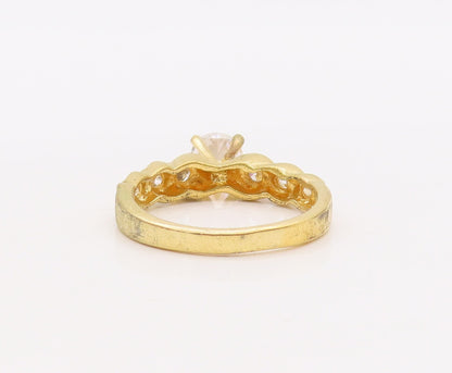 925 Sterling Silver Vintage Ring Gold Plated Carved Round CZ Inlay Sz 7  RG29925