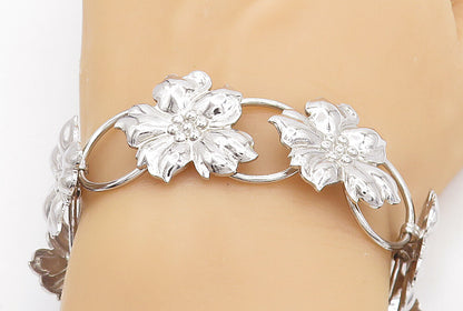 GOLDBERG KIRSCHMAN 925 Silver  Vintage Shiny Floral Chain Bracelet  BT3051