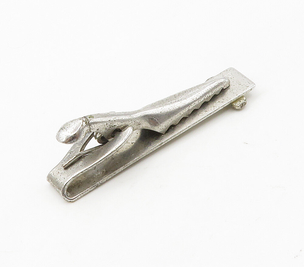 925 Sterling Silver  Vintage Shiny Etched Floral Vine Detail Tie Clip  TR2126