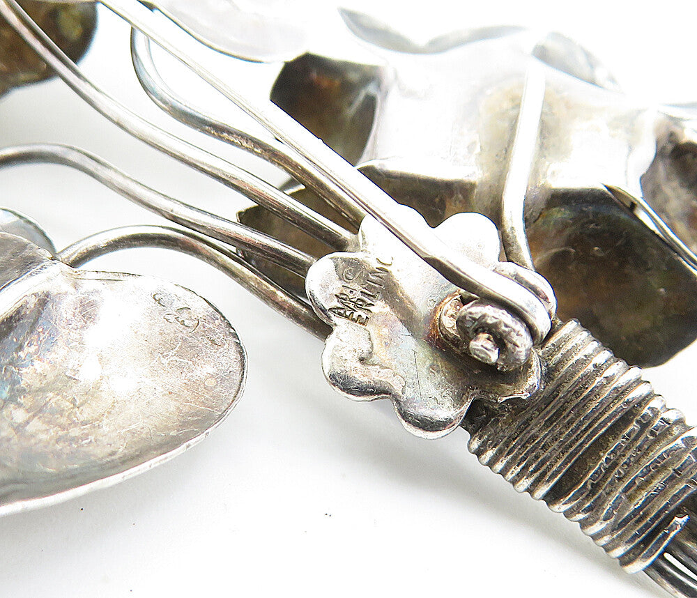 925 Sterling Silver  Vintage Sculpted Wire Wrapped Flowers Brooch Pin  BP2065