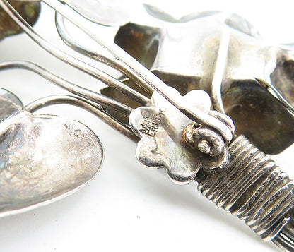 925 Sterling Silver  Vintage Sculpted Wire Wrapped Flowers Brooch Pin  BP2065