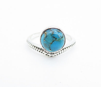 925 Sterling Silver  Cabochon Cut Turquoise Shiny Band Ring Sz 6.5  RG7800