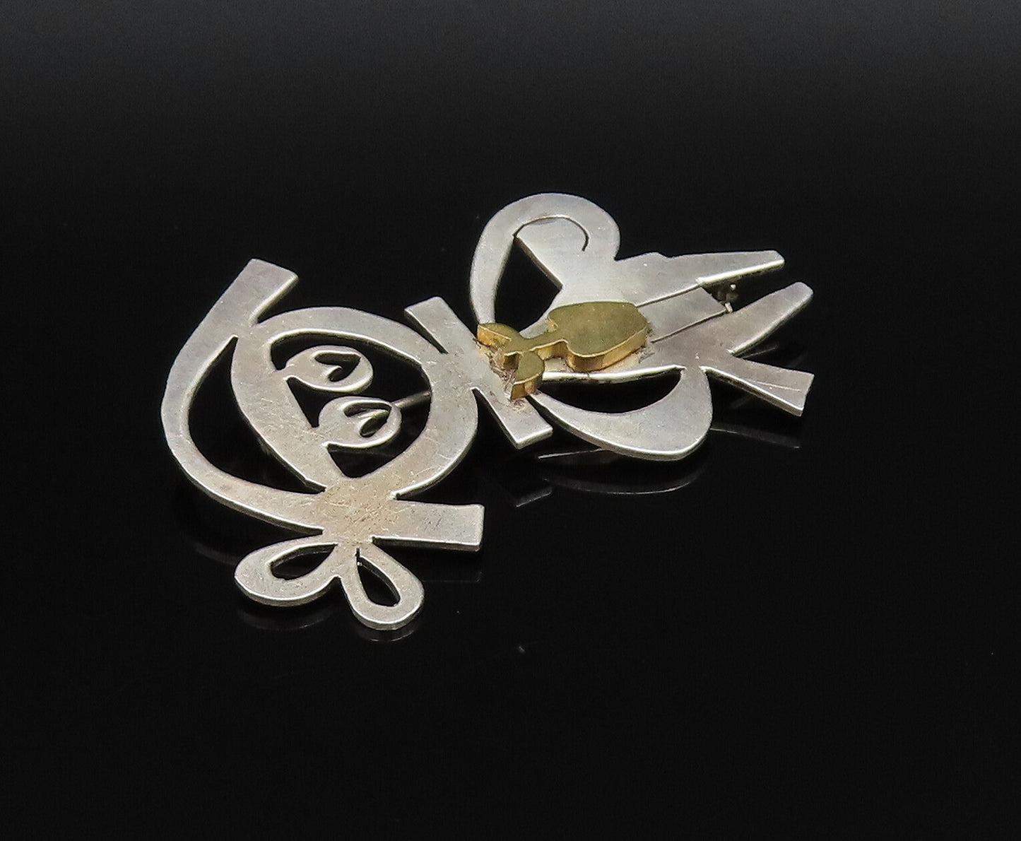925 Silver  Vintage Two Tone Modernist Student With Apple Brooch Pin  BP9840