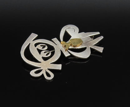925 Silver  Vintage Two Tone Modernist Student With Apple Brooch Pin  BP9840