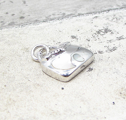 925 Silver  Inlay Mother of Pearl & CZ Heart Lady Purse Charm Pendant  PT1654