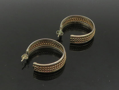 925 Sterling Silver  Vintage Two Tone Twist Raised Edge Hoop Earrings  EG11486