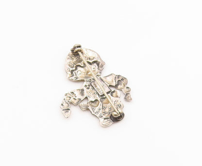 925 Sterling Silver  Vintage Shiny Child With Love Hearts Brooch Pin  BP8946