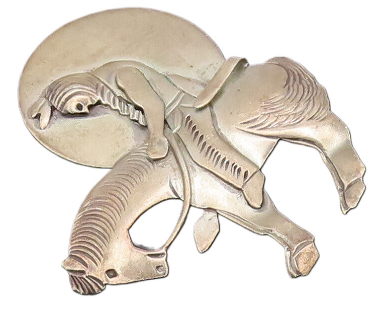 925 Sterling Silver Vintage Brooch Pin NAVAJO Etched Sad Man On Horse  BP10589