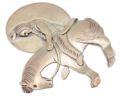 925 Sterling Silver Vintage Brooch Pin NAVAJO Etched Sad Man On Horse  BP10589