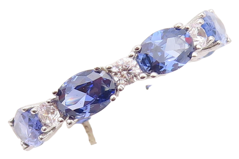 925 Sterling Silver Vintage Ring Oval Cut Sapphire & CZ 360 Band  Sz 7 RG30508