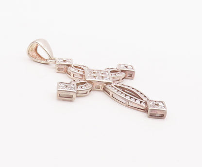 925 Sterling Silver Vintage Pendant Religious Cutout CZ Inlay Cross  PT23109