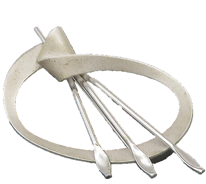 BEAU 925 Sterling Silver  Vintage Shiny Modernist Matte Brooch Pin  BP8909