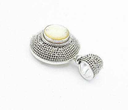 BALI 925 Sterling Silver  Vintage Mother Of Pearl Round Dome Pendant  PT3389