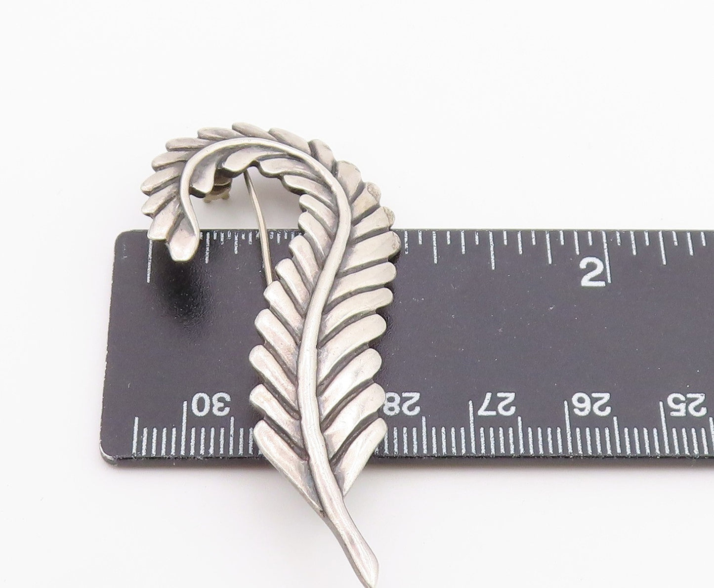 MARICELA MEXICO 925 Silver  Vintage Shiny Single Feather Brooch Pin  BP8744