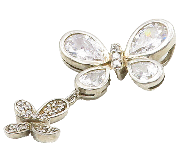 925 Sterling Silver  Vintage Cubic Zirconia Butterflies Motif Pendant  PT13276