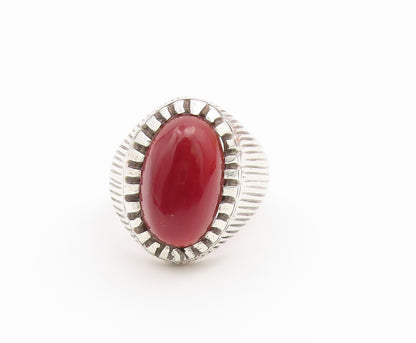 925 Sterling Silver Vintage Ring Cabochon Carnelian Grooved Band Sz 11.5 RG36707