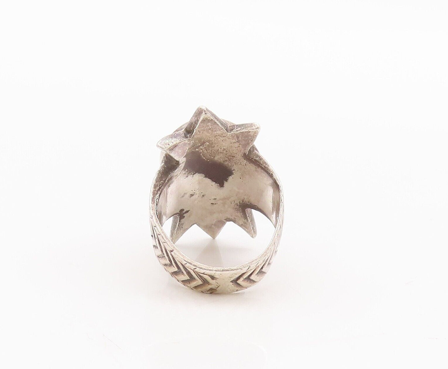 925 Sterling Silver Vintage Ring Solid Sun Carved Oval Onyx Inlay  Sz 6  RG28532