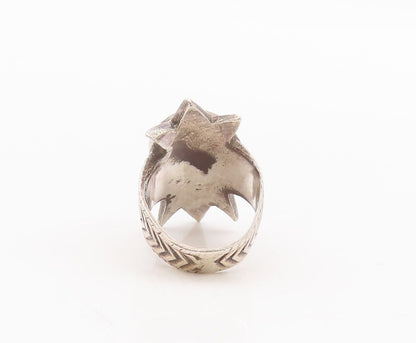 925 Sterling Silver Vintage Ring Solid Sun Carved Oval Onyx Inlay  Sz 6  RG28532