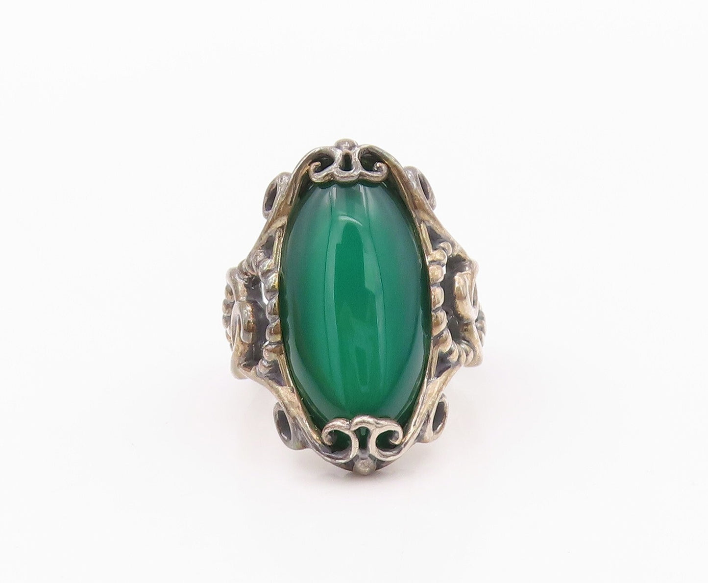 925 Sterling Silver Vintage Ring CAROLYN POLLACK Oval Jade  SZ 8.5 RG32071