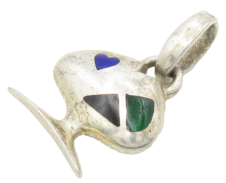 925 Silver  Vintage Lapis Lazuli Black Onyx & Malachite Pendant  PT13158