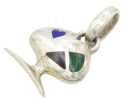 925 Silver  Vintage Lapis Lazuli Black Onyx & Malachite Pendant  PT13158