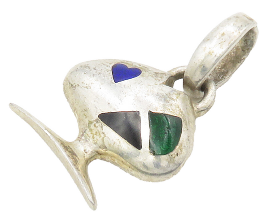 925 Silver  Vintage Lapis Lazuli Black Onyx & Malachite Pendant  PT13158