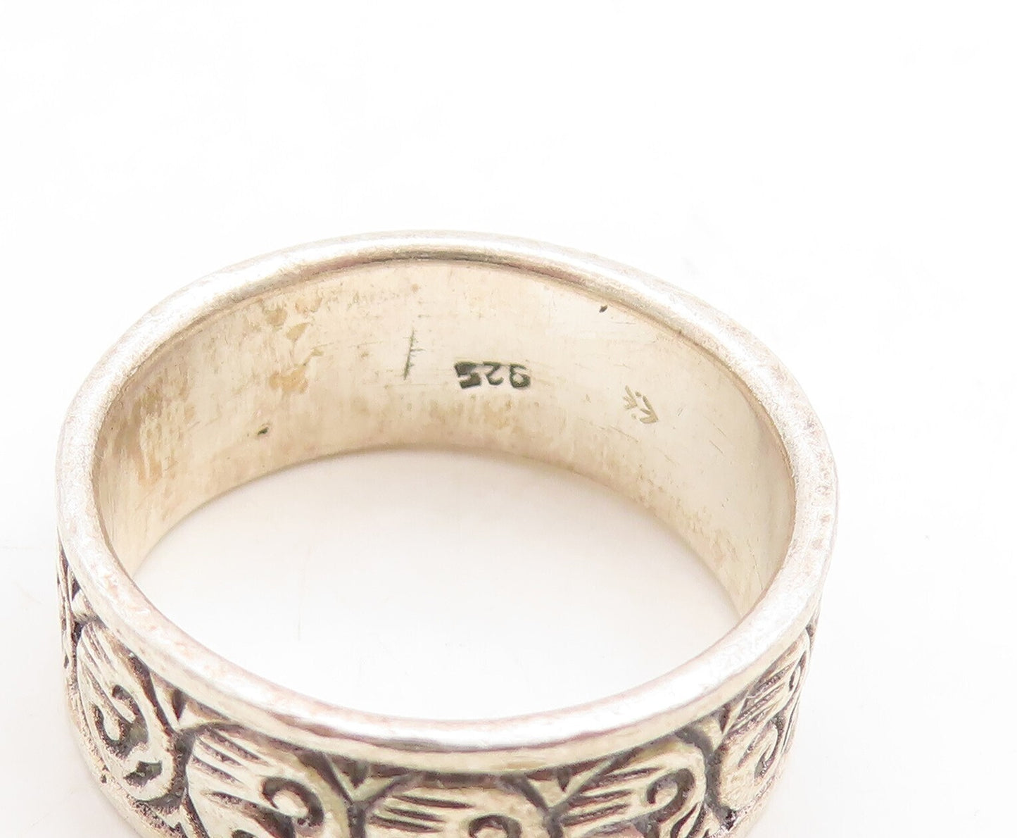 925 Sterling Silver Vintage Ring Swirly Repeated Design Carved  Sz 7  RG31396